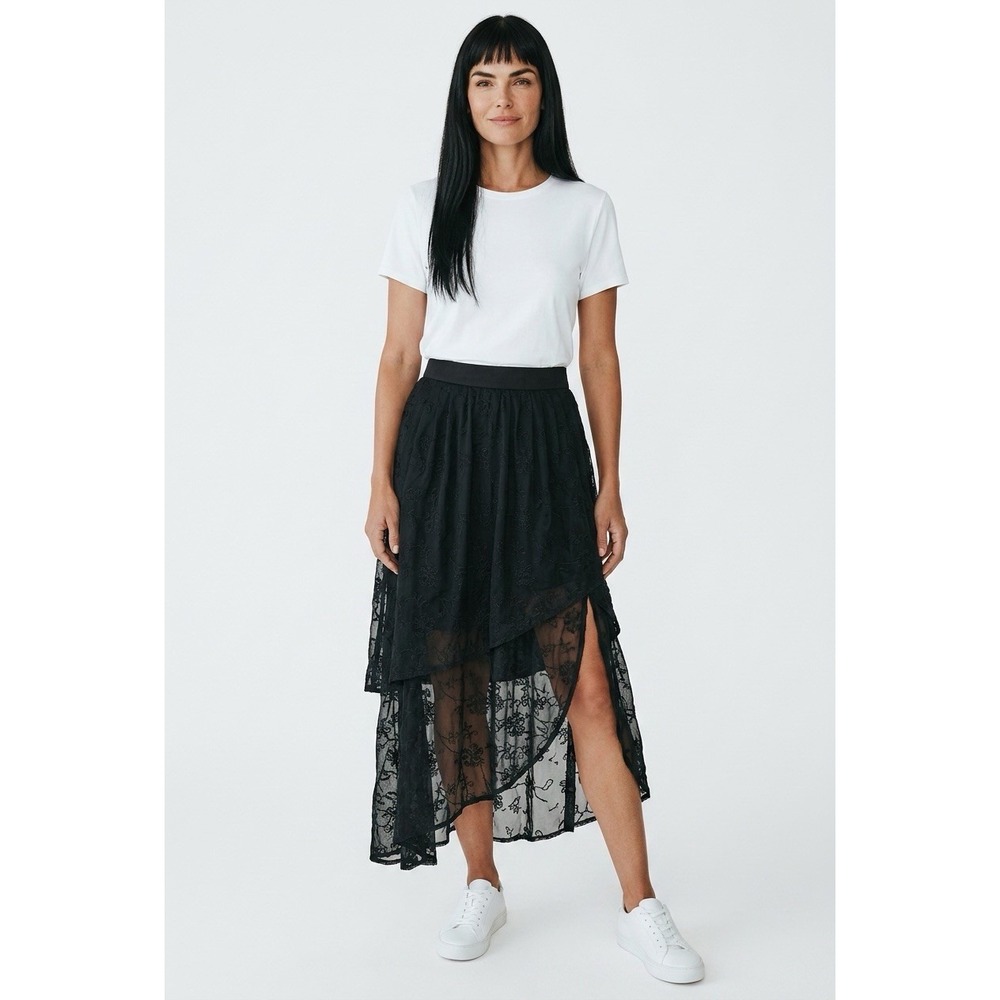 VINTAGE Tripp NYC  Black Skirt Y2K  LONG ASEMETRYCAL EMBROIDERED SKIRT NEW